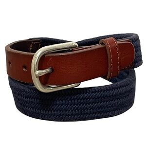 Crewcuts Stretch Woven Navy Blue Belt Brown Leather Trim Silver Buckle Boy M